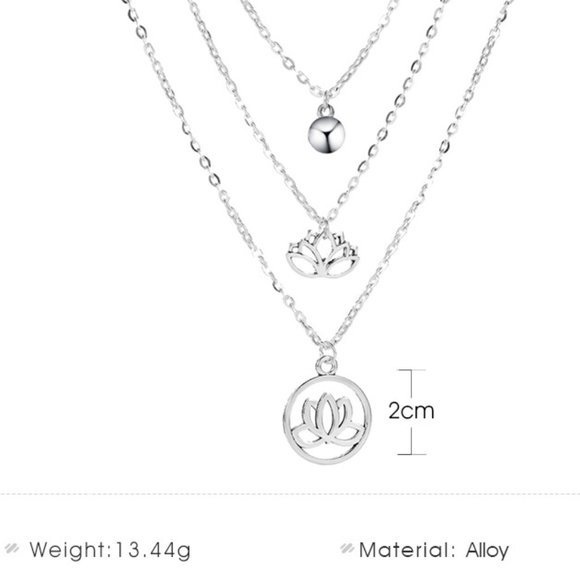 ✨Triple Layered Lotus Boho Silver Necklace NEW - Picture 3 of 4